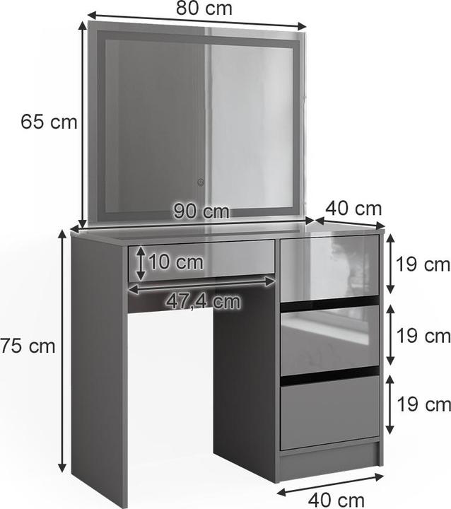 Actual product image Vicco Sherry with stool and lighting (90 x 75 x 40 cm)