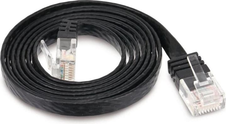 Actual product image Tecline Patch cable Cat.6 U/UTP, unshielded, flat, black, 2.0m superflat patch cable e.g. for wiring (U/UTP, CAT6, 2 m)