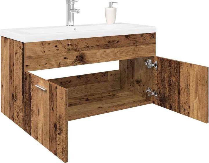 Produktbild VidaXL Waschbeckenunterschrank mit Einbaubecken Altholz-Optik Bad Waschtisch