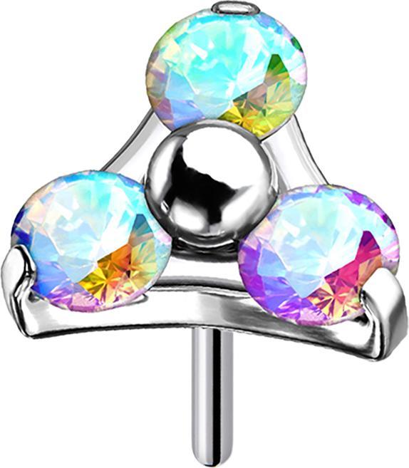 Produktbild Star Piercing Threadless silber Dreieck drei Kristalle multicolor (ohne Messing, Titan G23)