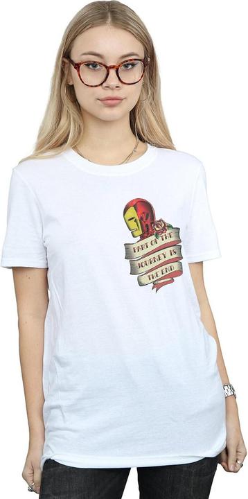 Actual product image Womens/Ladies Iron Man Tattoo Journey Breast Print Cotton Boyfriend T-Shirt (XXL)