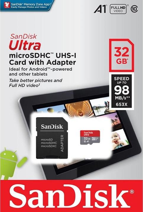 Produktbild SanDisk Ultra mit Adapter (32 GB, microSDHC, U1, UHS-I)