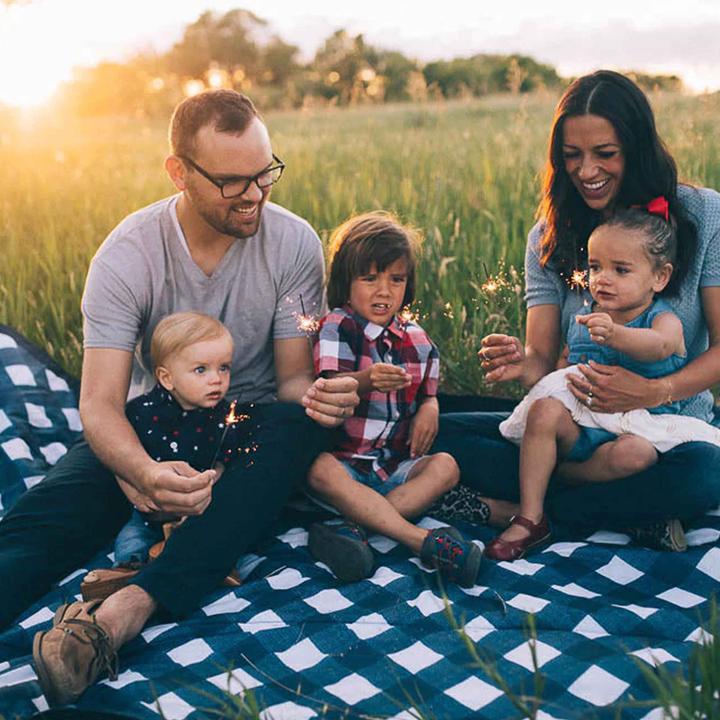 Actual product image little unicorn Outdoor Blanket Extra Big - Navy Plaid