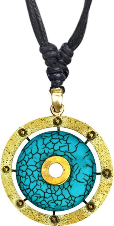 Actual product image Star Piercing Necklace black pendant gold plated ring with turquoise stone (Brass, Mineral)