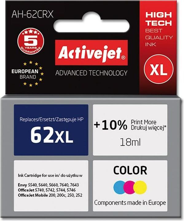 Actual product image Activejet AH-62CRX Ink cartridge (replacement for HP 62XL C2P07AE premium color) (M, Y, C)