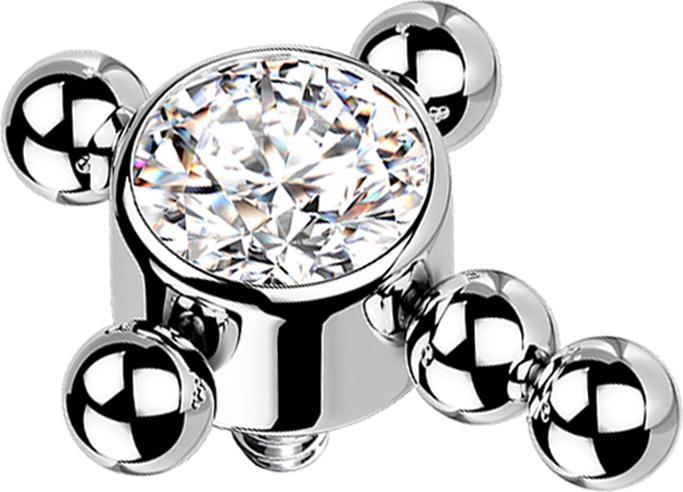 Image du produit Star Piercing Dermal Anchor argent Croix boules cristal argent (sans laiton, Titane G23)