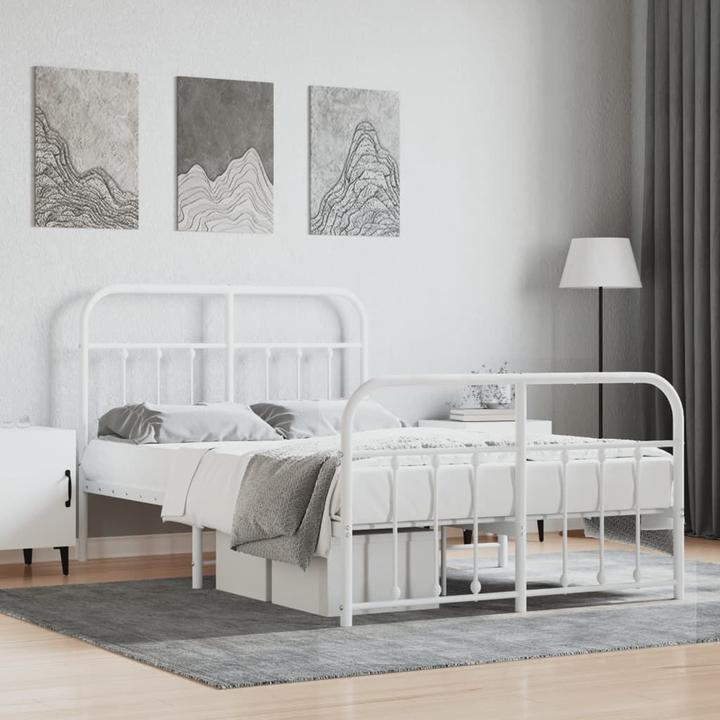 Produktbild VidaXL Bettgestell mit Kopf- und Fussteil Metall Weiss 120x200 (120 x 200 cm)