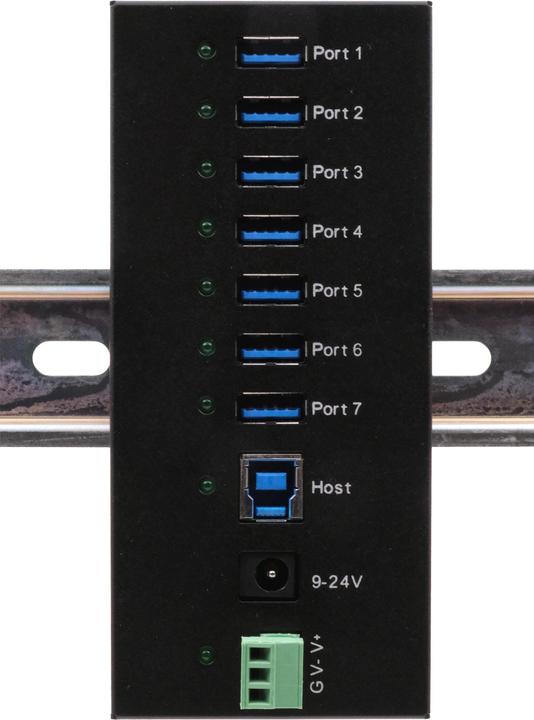 Produktbild Exsys 7 Port USB 3.2 Gen 1 HUB Metall-Gehäuse, inkl. USB 3.0 Kabel, Din-Rail und Wandm (USB-B, 7 Ports)