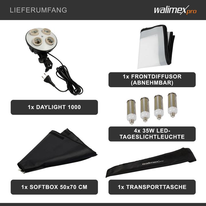 Produktbild Walimex pro Daylight 1000 4x35W + Softbox 50x70cm (Softbox)