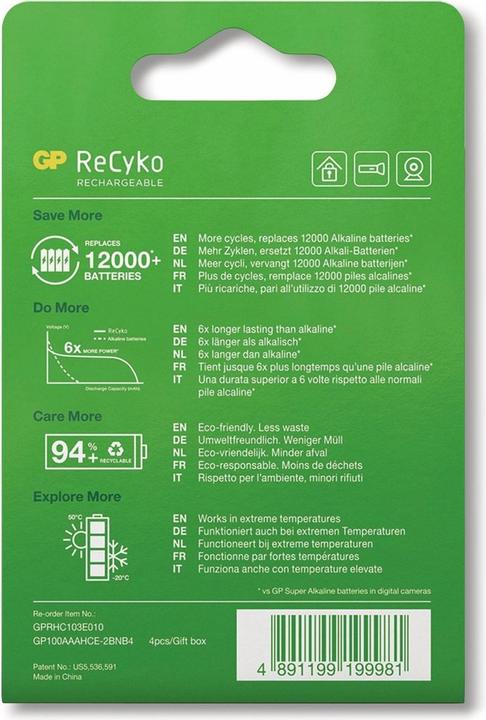 Produktbild GP Batteries GP 4er Akku-Set (4 Stk., AAA, 950 mAh)