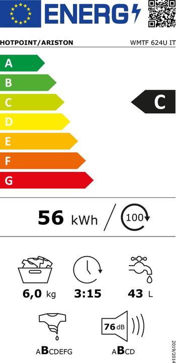 Energie-Label Hotpoint WMTF 624U DE Toplader-Waschmaschine 6 kg 1200 U/min C Weiss (6 kg, Wechselbar, EU-Stecker)