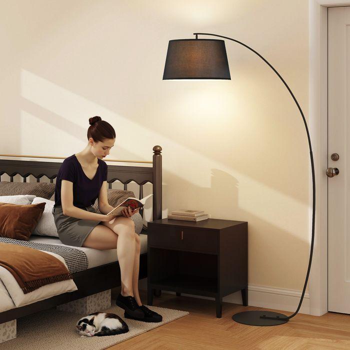 Produktbild Swisshandel24 Stehlampe Wohnzimmer Stehleuchte mit Lampenschirm aus Stoff, Fussschalter (E27)
