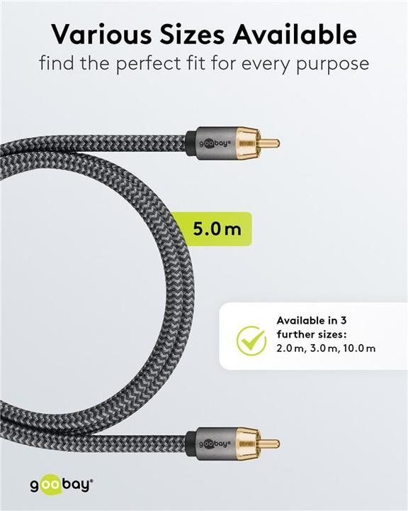 Produktbild Goobay Mono-Cinchkabel, 5 m, Sharkskin Grey (5 m, Cinch)