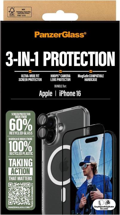 Actual product image PanzerGlass Bundle Ultra Wide FIt Glass + Case + Lens (1 Piece, Apple iPhone 16)