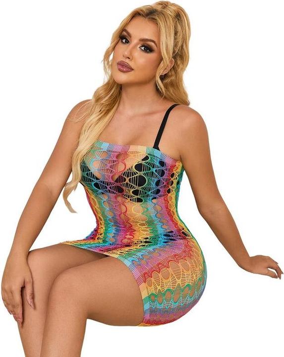 Actual product image Subblime 952365 Rainbow Mesh Bodystocking With Free Shoulders One Size (One size)