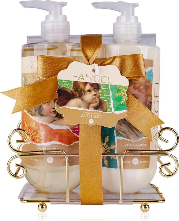 Accentra Handpflegeset ANGEL in goldenem Drahtkorb, inkl. 350ml Handseife und 350ml Handlotion in Pumpspender (Manicure set)