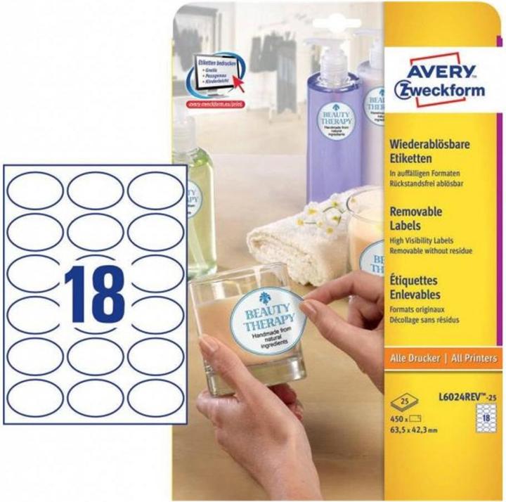 Produktbild Avery Ovale Etiketten, ablösbar