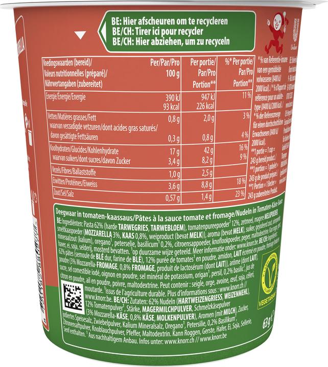 Nutritional values and ingredients Knorr Tomato mozzarella (86 g)
