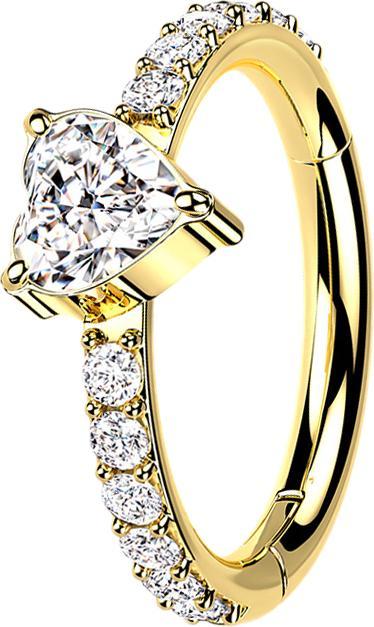 Produktbild Star Piercing Micro Segmentring klappbar vergoldet seitlich Kristalle und Kristallherz silber (ohne Messing, Titan G23)