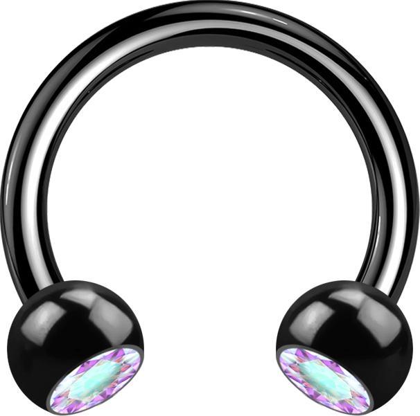 Immagine prodotto Star Piercing Micro Circular Barbell nero con due sfere di cristallo multicolore (senza ottone, Titanio G23)