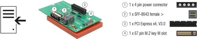 Actual product image Delock Adapter U.2 SFF-8643 > PCIe x4 or M.2 Key M Slot