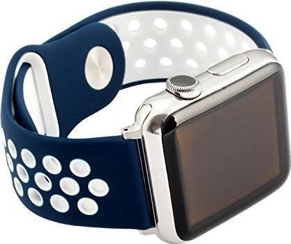 Produktbild Hermex Apple Watch 44mm / 42mm S / M Silikon Sport Armband Strap Soft BLAU WEISS (42 mm, 44 mm, Silikon, M)