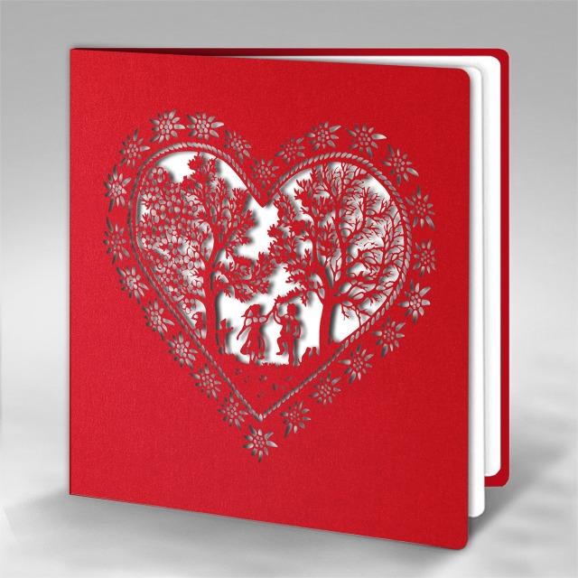 Image du produit Hervorragend Scherenschnitt Karte Herz Hochzeit rot weiss (1 pcs)