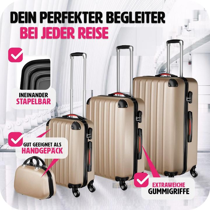Actual product image tectake 800763 Suitcase set 4-pcs, champagne | No. 403411 (90 l, M (50 - 90l), L (90 - 115l), XL (from 140l))