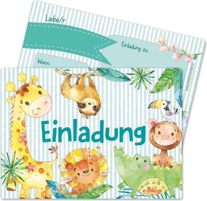 Produktbild Papierdrachen 12 Einladungskarten zum Geburtstag – Afrika Tiere (12 Stk.)
