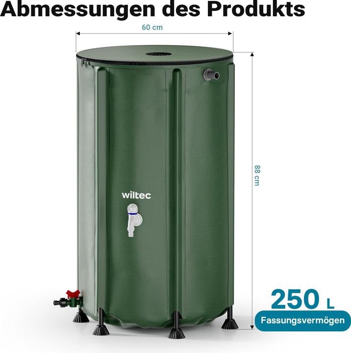 Image du produit Wiltec Tonneau de pluie pliable 250l tonneau d'eau de pluie réservoir d'eau (250 l)