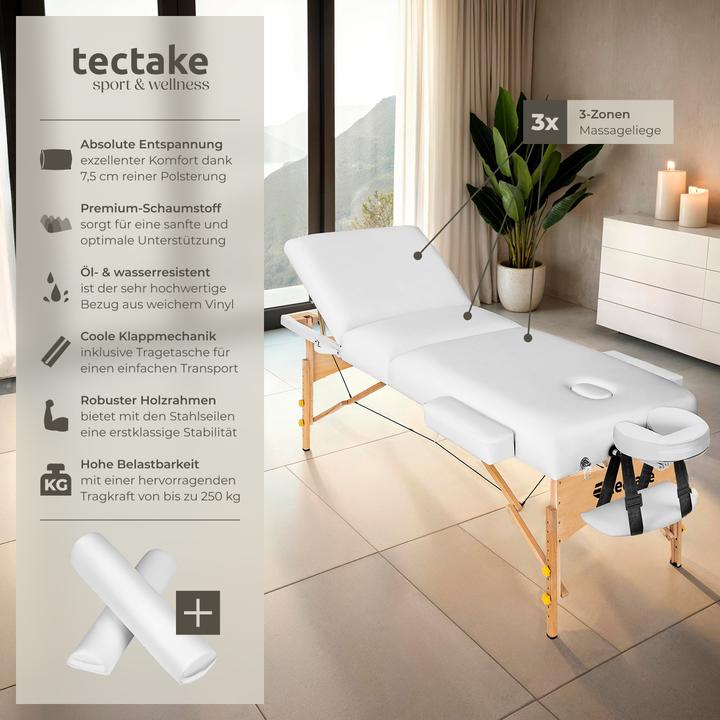 Actual product image tectake Ensemble de table de massage à 3 zones Somwang avec rembourrage de 7,5 cm d'épaisseur, rouleaux et c