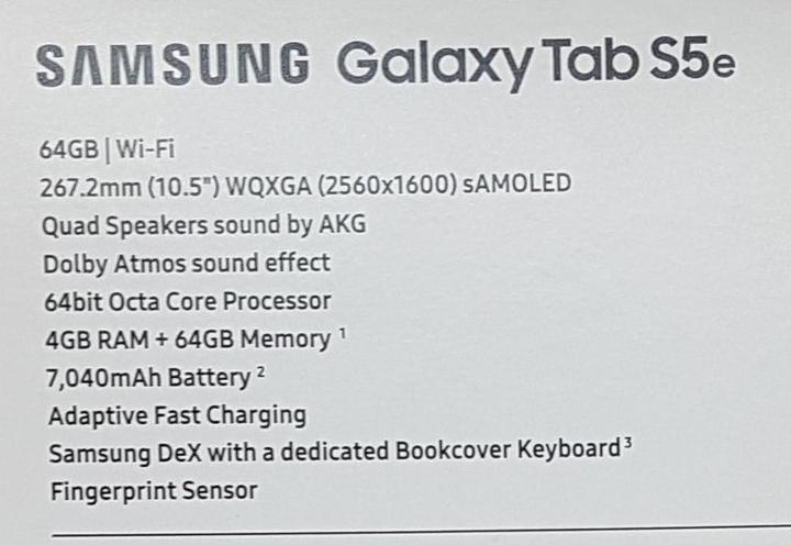Produktbild Samsung Galaxy Tab S5e (nur WLAN, 10.50", 64 GB, Black)