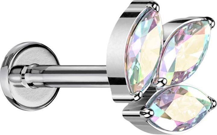 Immagine prodotto Star Piercing Micro labret filo interno argento tre cristalli ovali multicolore (senza ottone, Titanio G23)