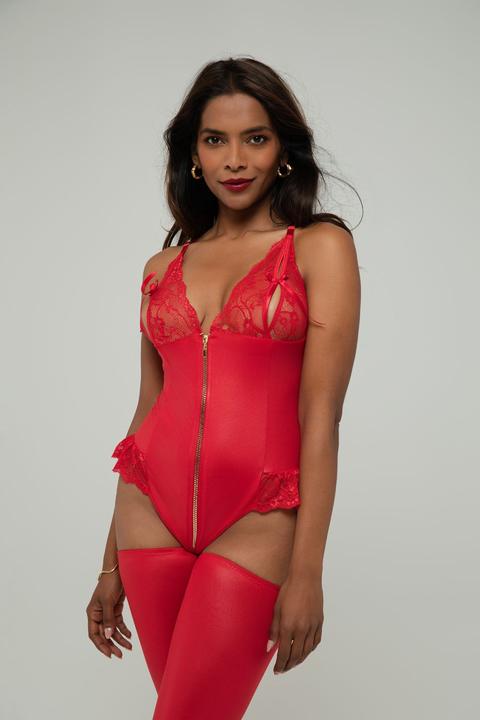 Actual product image Christine Le Duc Wetlook open crotch Body Christelle - Red (XL)