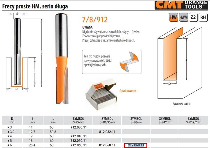 Actual product image CMT orange Tools 912.060.11 - Strawberry straight HWM (explanation of terms) S 8 D 6 x 25