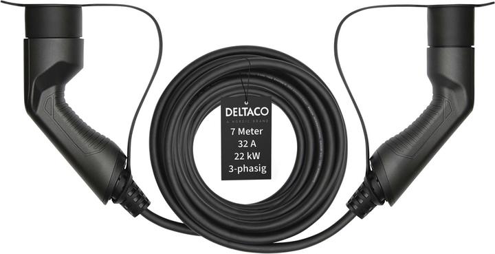 Immagine prodotto Deltaco Cavo di ricarica per auto elettriche Tipo 2 - Tipo 2, trifase, 32A, 22 kW, 7 m, nero (Tipo 2, 22 kW, 32 A, 7 m)