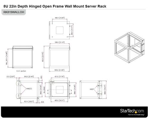 Produktbild StarTech 8 HE offenes 19 Zoll Server Rack mit Scharnier - 55cm tief (8 HE, 19 Zoll Rack)