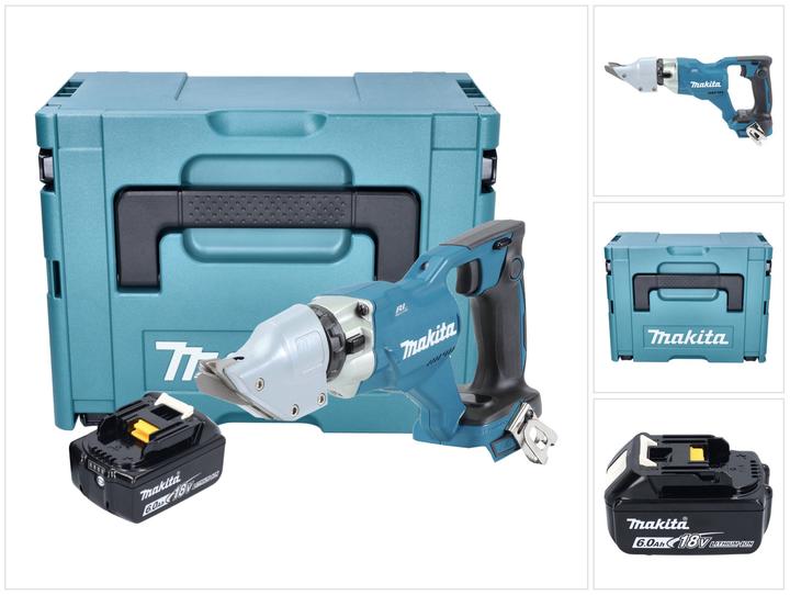 Makita DJS 200 G1J Battery Sheet Metal Shears 18 V 2,0 mm Brushless + 1x Battery 6,0 Ah + Makpac - without