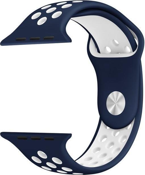 Produktbild Hermex Apple Watch 44mm / 42mm S / M Silikon Sport Armband Strap Soft BLAU WEISS (42 mm, 44 mm, Silikon, M)