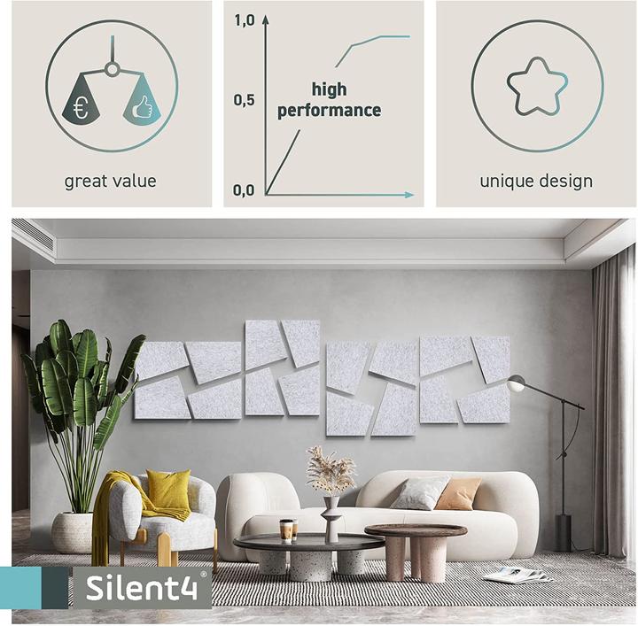 Produktbild Silent4 Schallabsorber Wand-Set Little16, Hellgrau (16 Stk.)