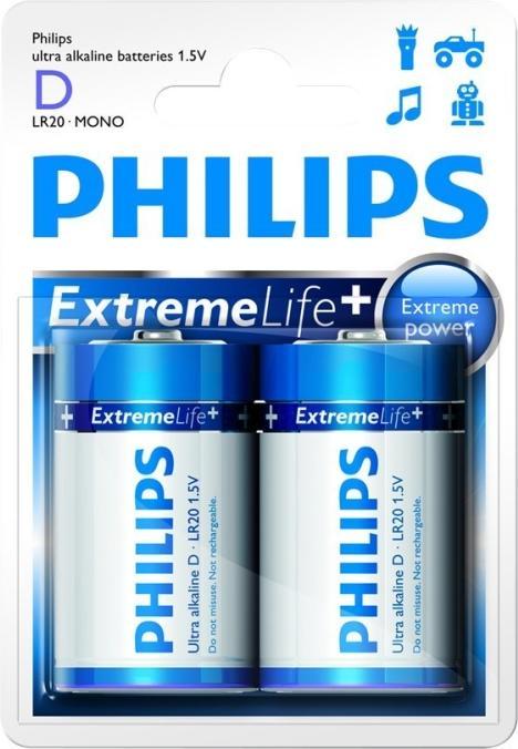 Produktbild ProPlus Philips Ultra Alkaline Batterien D 2 Stück im Blister (2 Stk., D)