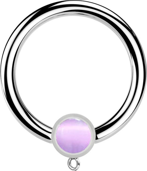 Produktbild Star Piercing Micro Closure Ring silber mit Zylinder violetter Katzenauge Stein Ring für Anhänger (Mineralisch, Chirurgenstahl 316L, ohne Messing)