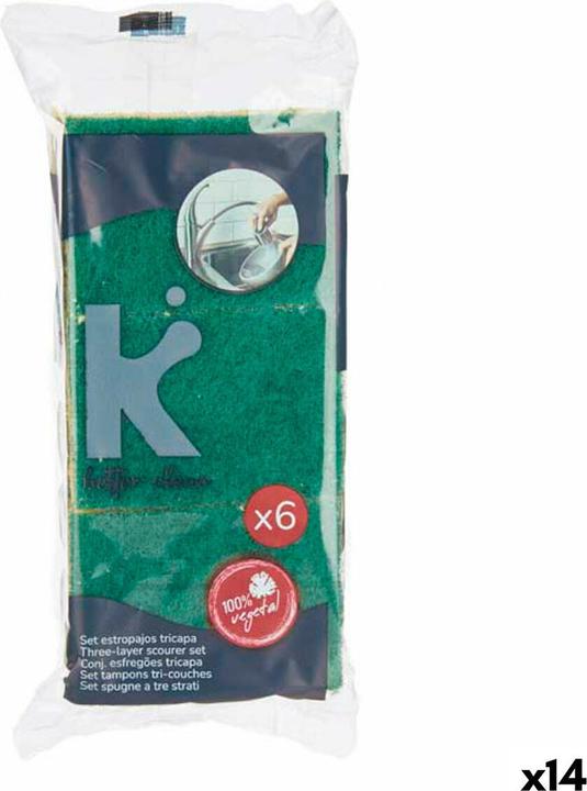 Natec Scheuerschwämme-Set Abrasive Faser Gelb grün Cellulose 9 x 5,5 x 2,5 cm (14 Stück) (14 Stk.)
