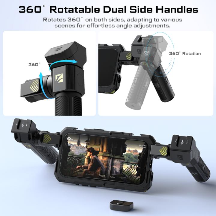 Actual product image Freewell iPhone 16 Pro Genius Rig iPhone 16 Pro Genius Rig Cage, Tripod and Monopod Handles, Bluetooth Remote