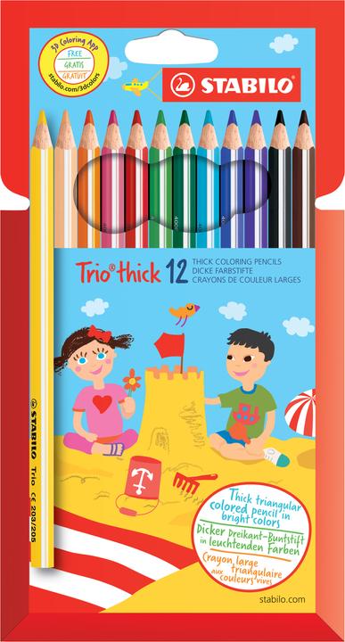 STABILO Crayon triangulaire Trio épais (Multicolore, 12 x)
