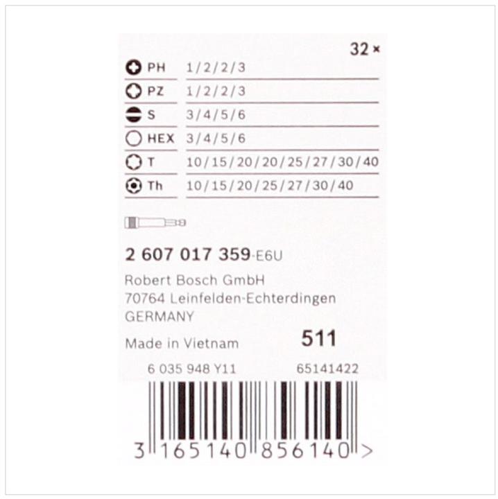 Produktbild Bosch Professional Zubehör Schrauberbit Set (Kreuz Phillips PH M2, Kreuz Phillips PH M3, Kreuz Pozidriv PZ M2, Kreuz Pozidriv PZ M3, Sechskant (hexagonal) M3, Sechskant (hexagonal) M4, Sechskant (hexagonal) M5, Sechskant (hexagonal) M6, Schraubschlitz M3, Schraubschlitz M4, Schraubschlitz M5, Schraubschlitz M6, Innensechsrund TX M10)