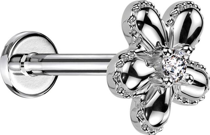 Produktbild Star Piercing Micro Threadless Labret silber Blume gepunktet silber ein Kristall silber (Chirurgenstahl 316L, Messing)