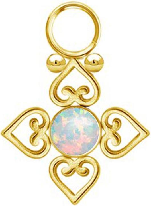 Produktbild Star Piercing Anhänger vergoldet Opal weiss vier filigrane Herzen (ohne Messing, Chirurgenstahl 316L)