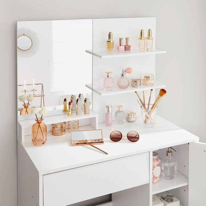 Actual product image Vasagle White rectangular dressing table, white side frame, 80.0 cm 132.0 cm