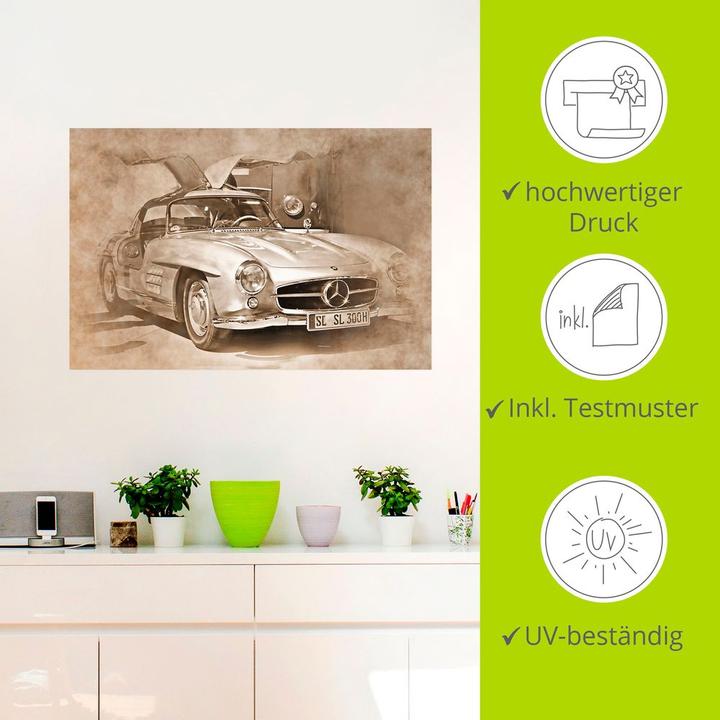 Actual product image Artland Poster Classic Mercedes 300 SL Gullwing U4OA 120x80 cm (60 x 40 cm)